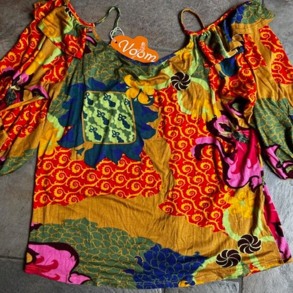 Voom by Joy Han Vibrant Boho-Chic Patchwork Floral Top Women's Size Small (2-4) - Picture 5 of 10